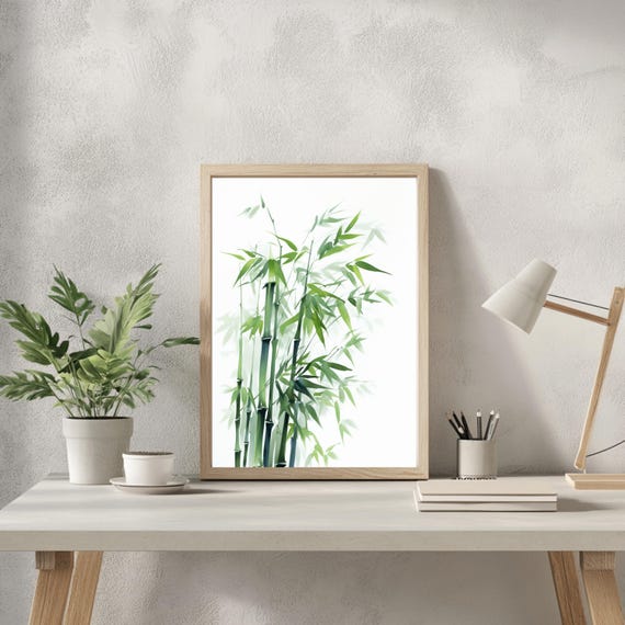 Bamboo Wall Art Print Tranquil Green Watercolor Minimalist Decor Nature Art Gift For Home Zen Inspired Decor For Living Room
