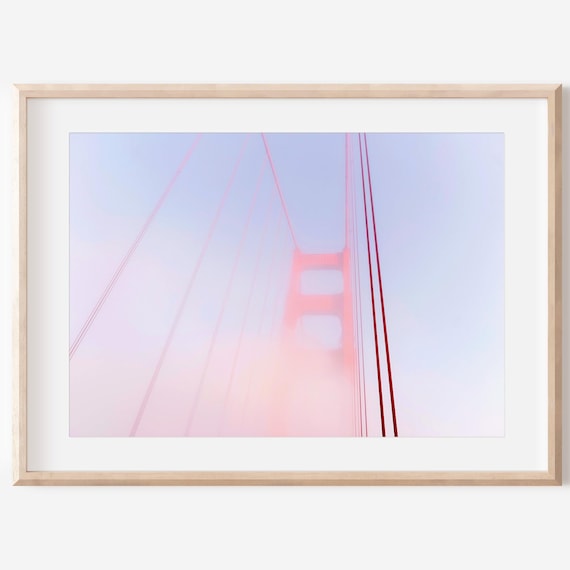 Golden Gate Bridge Pastel Fog Photo Poster Dreamy Minimal Decor