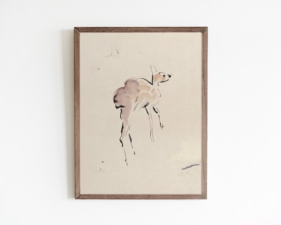Minimalist Ink Sketch of a Young Deer Fawn Wildlife Drawing Art Poster