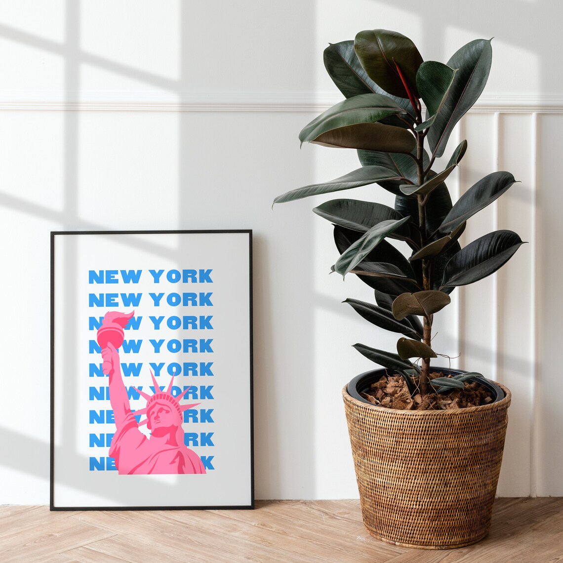 New York Statue of Liberty Pink and Blue Pop Art Travel Poster