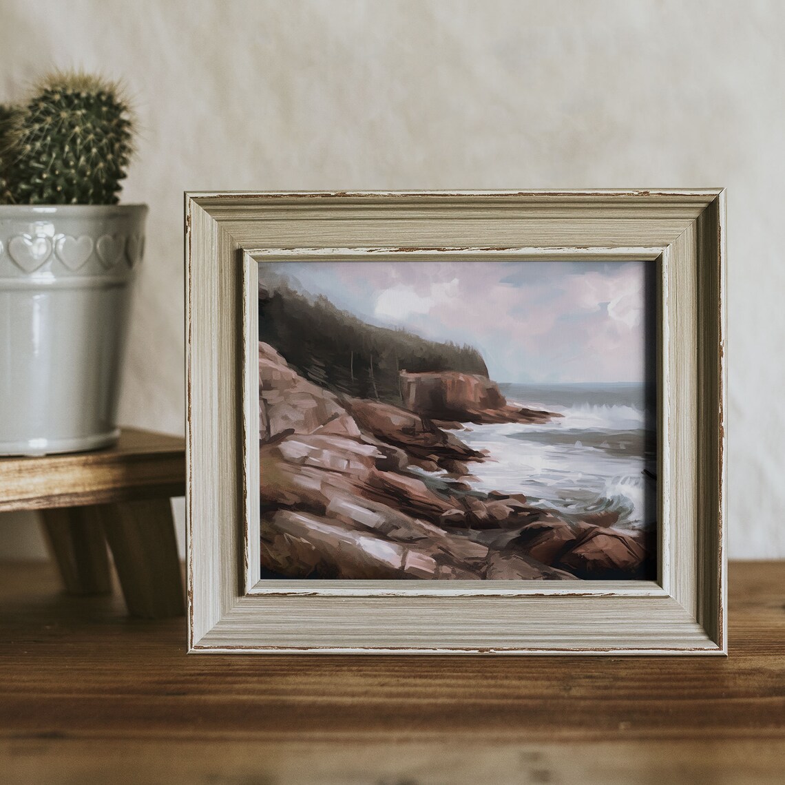 Acadia National Park Vintage Oil Painting, Maine Usa - Image 2