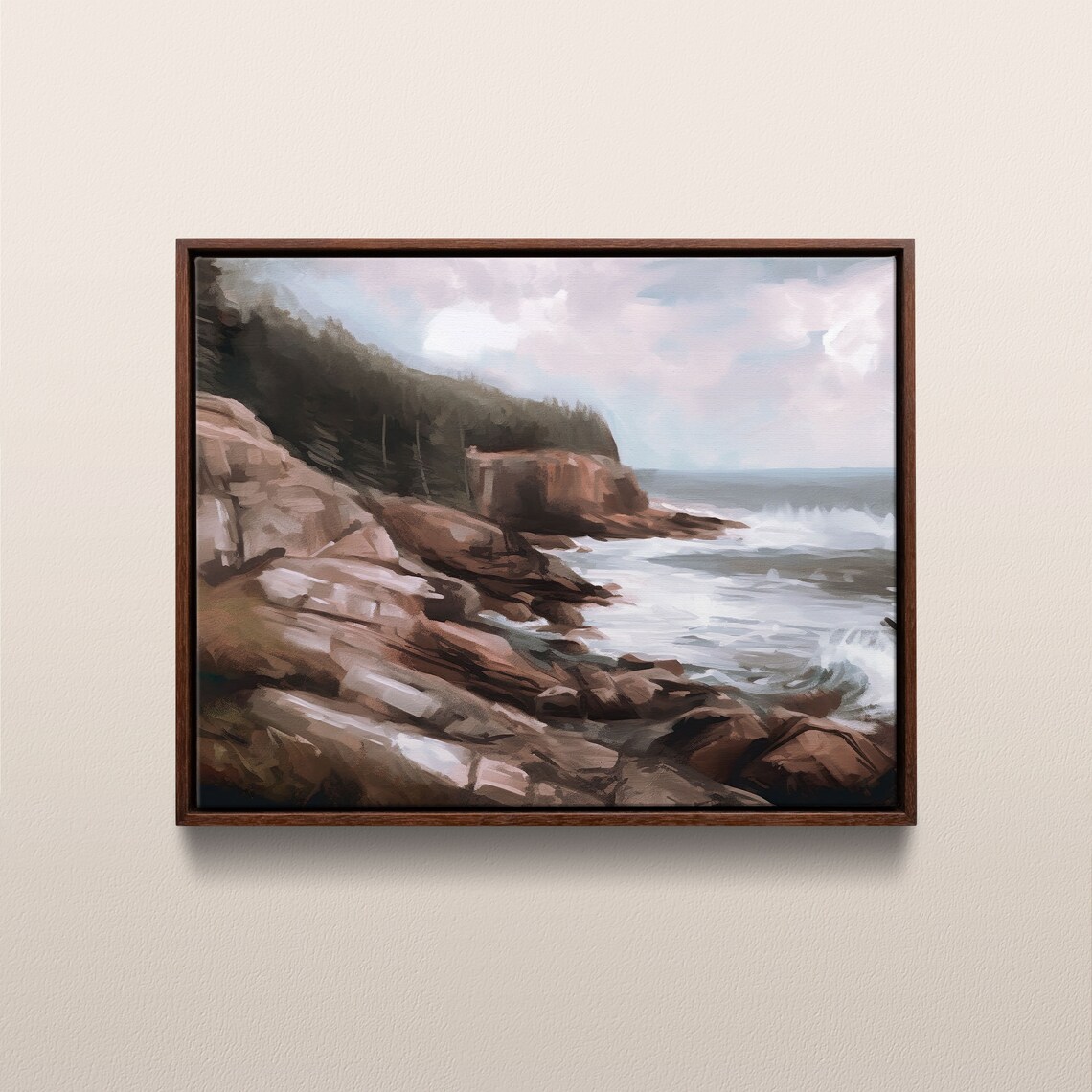 Acadia National Park Vintage Oil Painting, Maine Usa