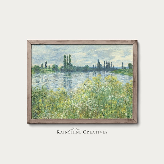Seine River Poplar Trees Impressionist Water Landscape Vintage Poster