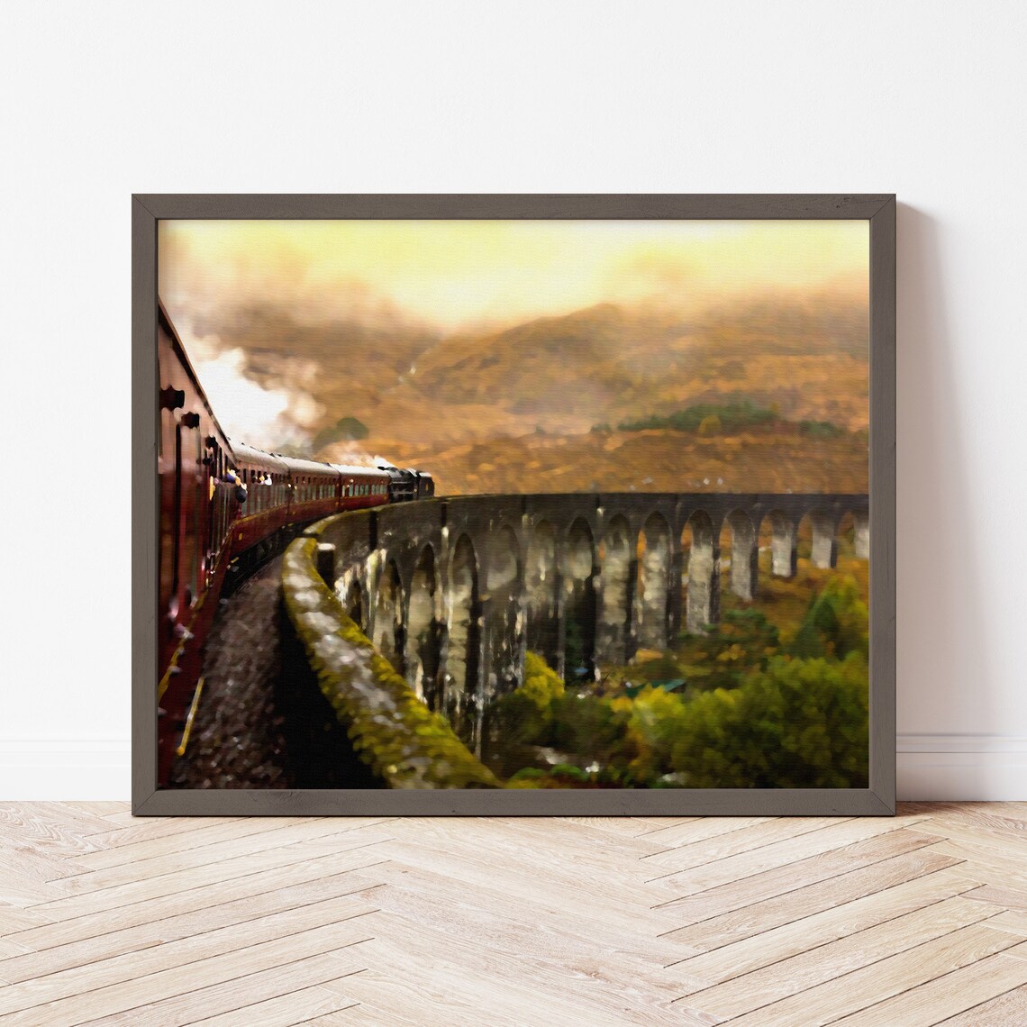Steam Locomotive Train Art Print, Arch Bridge Landscape - Image 2