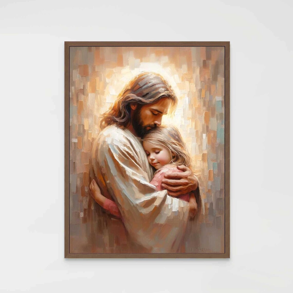 Jesus Hugging Girl, Christian Bible Painting