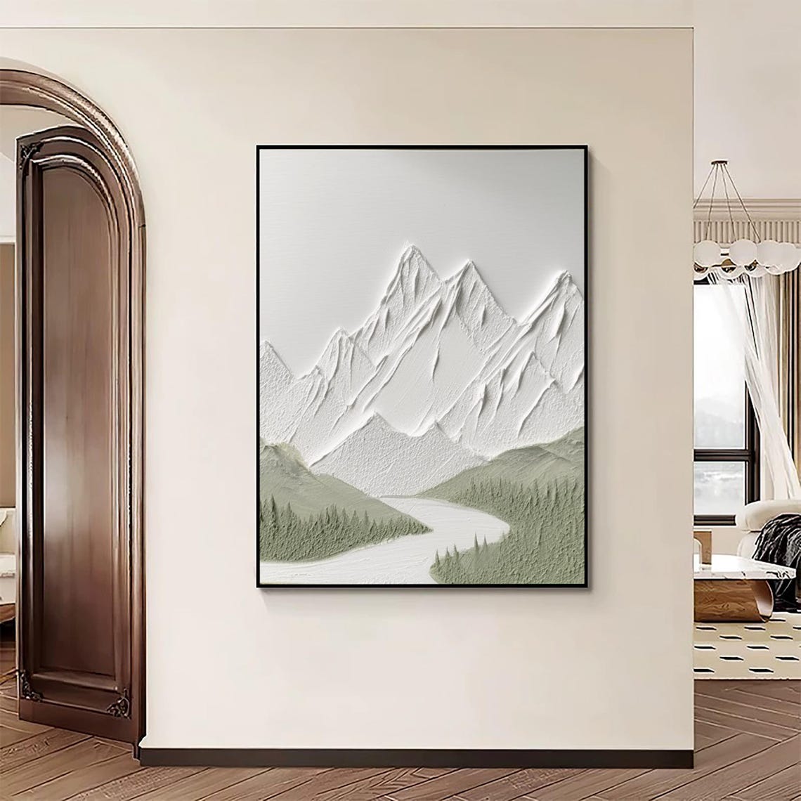 Original White Textured Wall Art Large White 3d Textured Mountain Painting Original White Mountain Painting White Texture Mountain Painting - Image 3