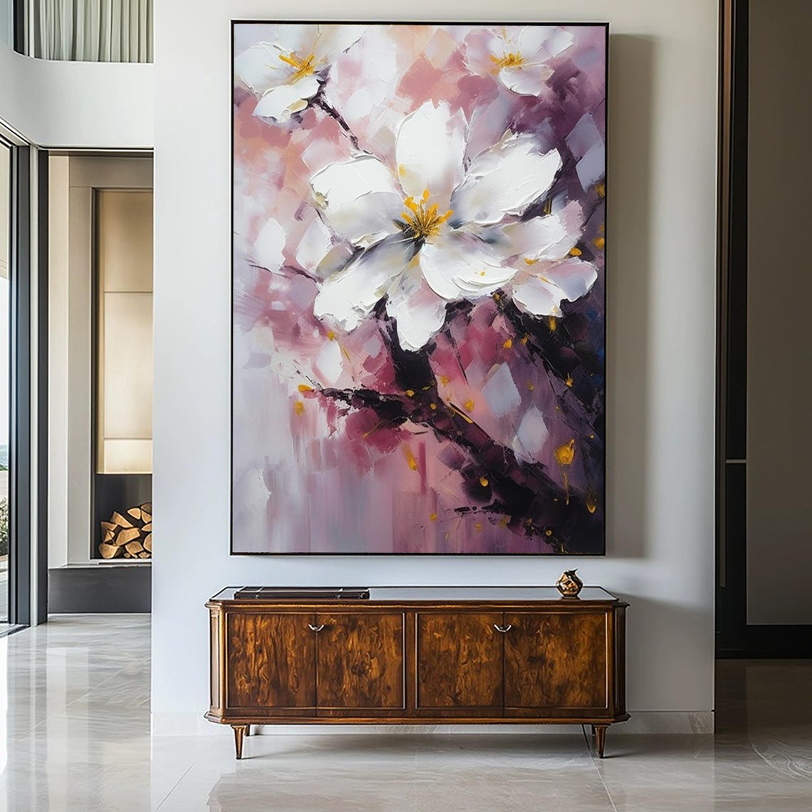 White Cherry Blossoms Pink Purple Branch Vibrant Impasto Floral Poster - Image 3