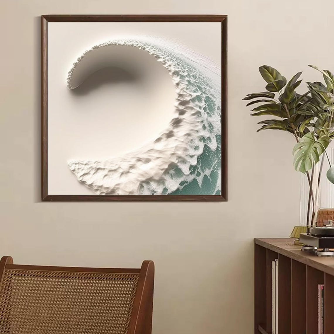 White Breaking Wave Sea Foam Green Water Abstract Art Poster - Image 2