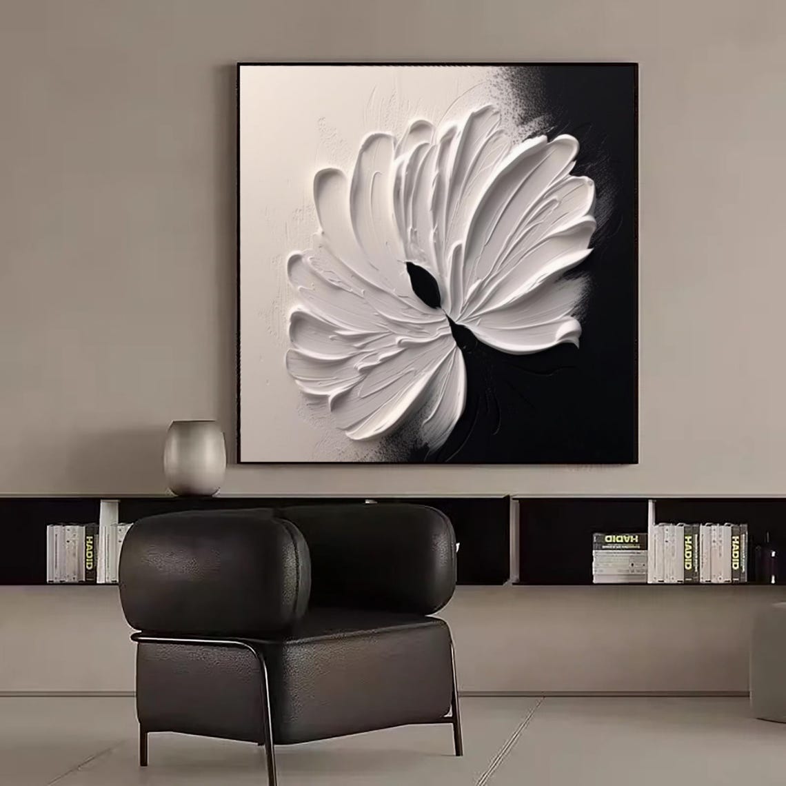 Black White Contrast Flower Relief Minimalist 3D Abstract Poster - Image 4