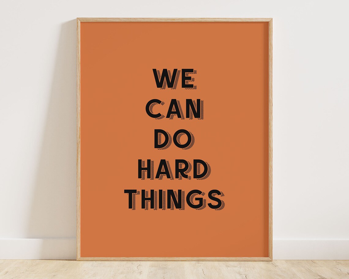 We Can Do Hard Things Wall Art Growth Mindset Classroom Decor Orange Retro Playroom Decor Trendy Kids Positive Affirmation Art - Image 3