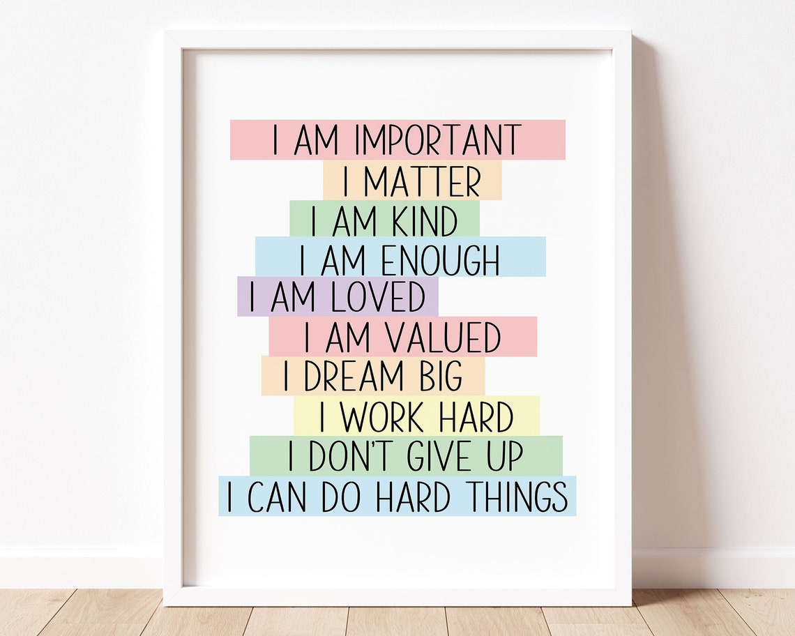 Kids Positive Affirmations Pastel Bars Self Esteem Classroom Poster