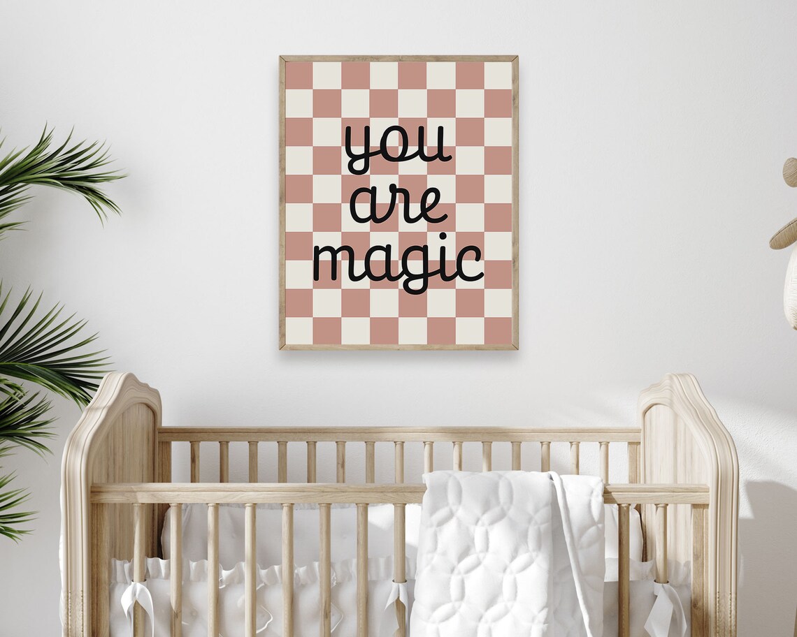 You Are Magic Wall Art Dusty Rose Retro Checkered Sign Teen Girl Room Decor Kids Trendy Wall Art Y2k Indie Room Decor - Image 4