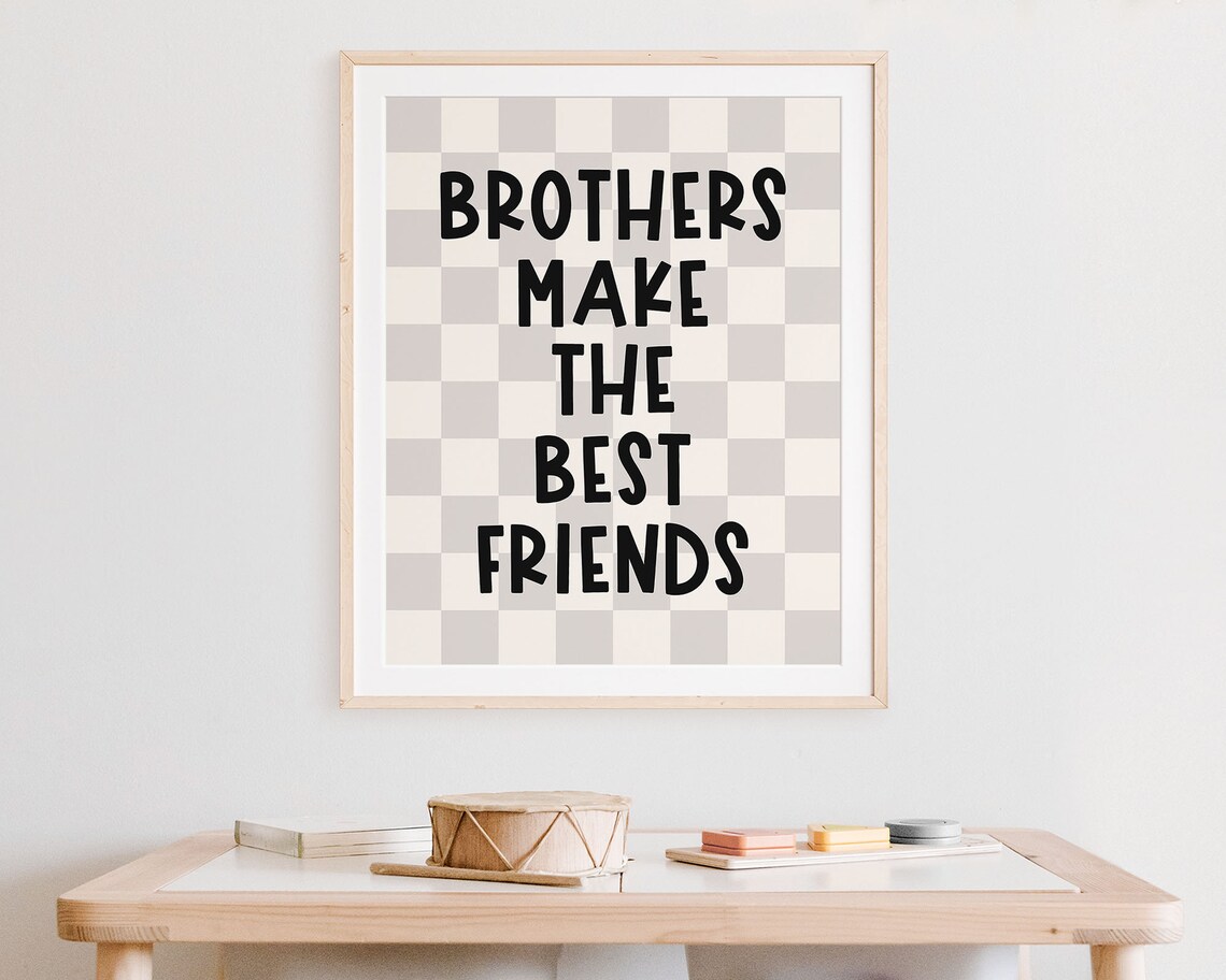 Brothers Make The Best Friends Greige Checkerboard Boys Room Wall Art - Image 5