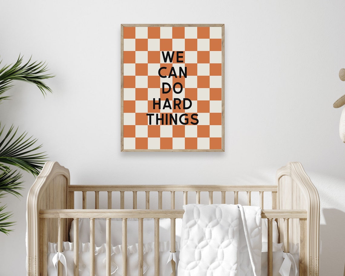 We Can Do Hard Things Orange Checkered Growth Mindset Kids Wall Art - Image 2