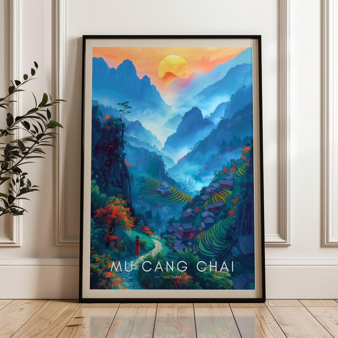 Mu Cang Chai Vietnam Sunrise Misty Terraced Rice Fields Poster