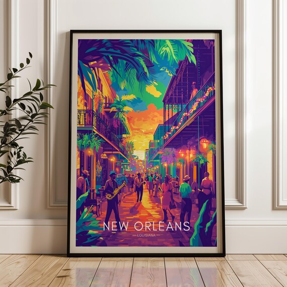 New Orleans Travel Poster, Mardi Gras Illustration