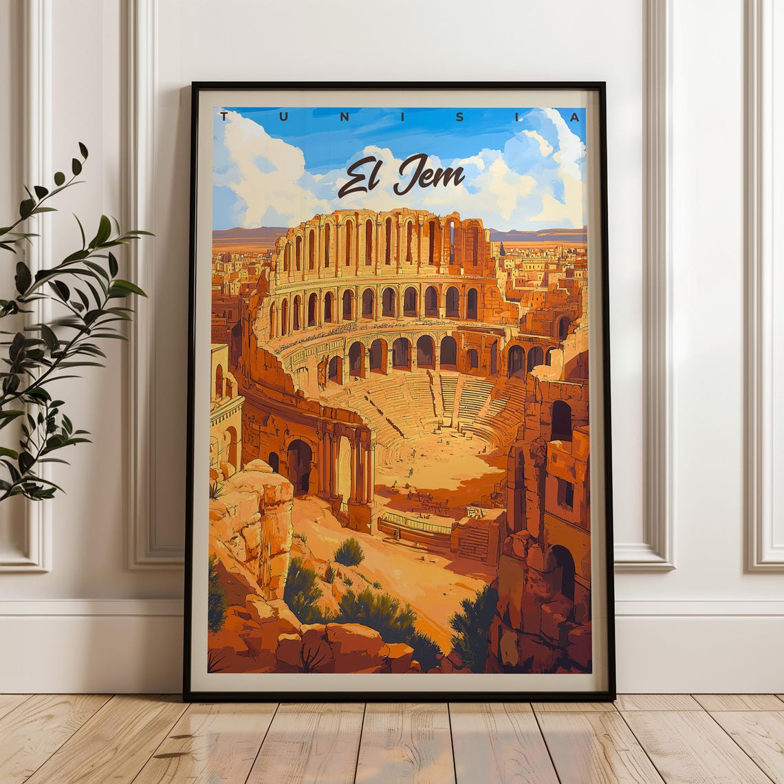 El Jem Tunisia Roman Amphitheatre Desert Script Travel Poster
