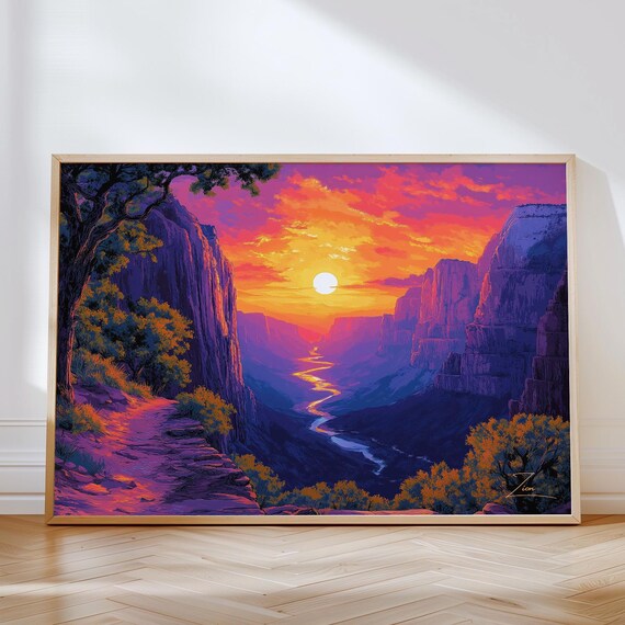 Zion National Park Travel Poster, Utah Illustration