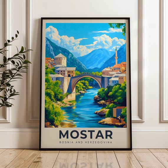 Mostar Bridge Travel Poster Bosnia Herzegovina Wall Art