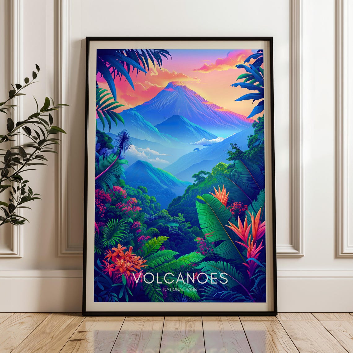 Volcanoes National Park Sunset Volcano Jungle View Travel Poster