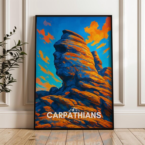 Carpathians Travel Poster Romania Omu Peak Illustration Bucegi Mountains