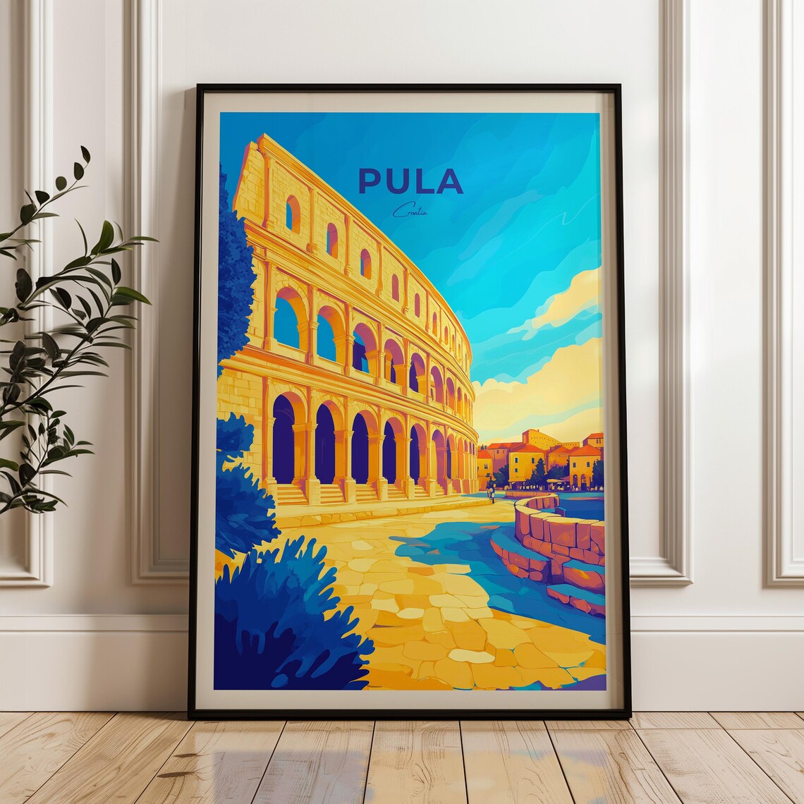 Pula Croatia Roman Amphitheater Arena Adriatic Vintage Travel Poster
