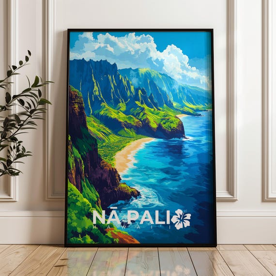 Na Pali Coast Travel Poster, Kauai Island Decor