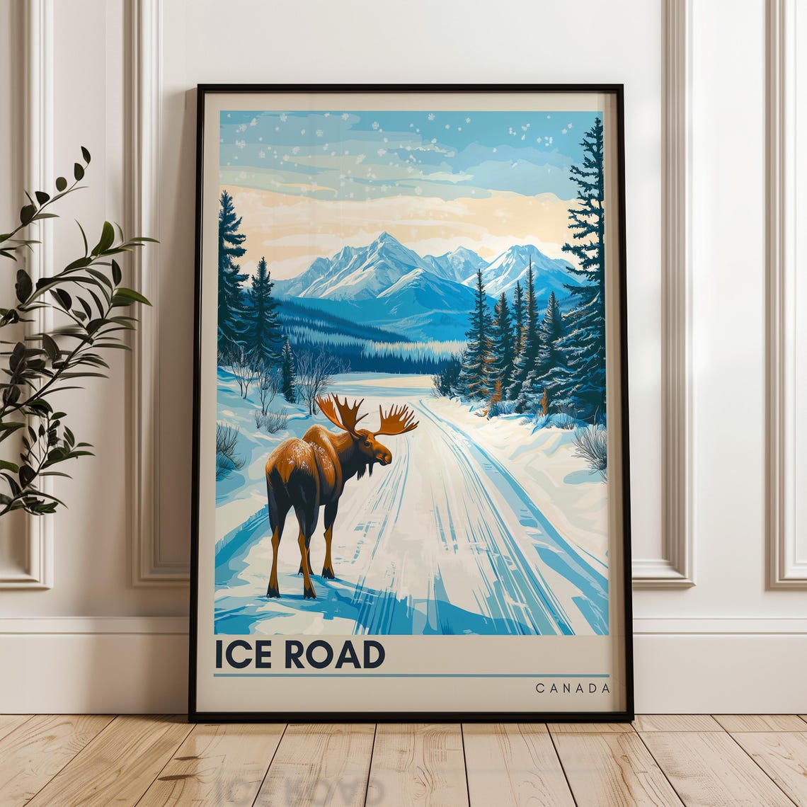Ice Road Canada Moose Snow Road Bottom Banner Winter Travel Poster