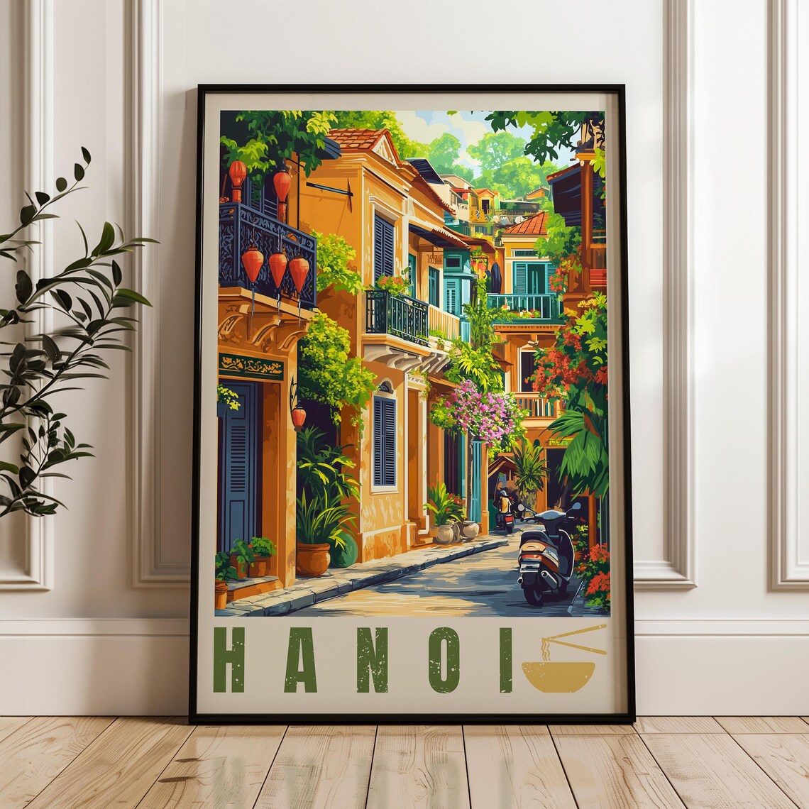 Hanoi Vietnam Old Quarter Street With Scooters Travel Poster