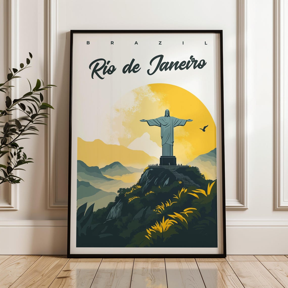 Rio de Janeiro Brazil Christ the Redeemer Sunset Travel Poster