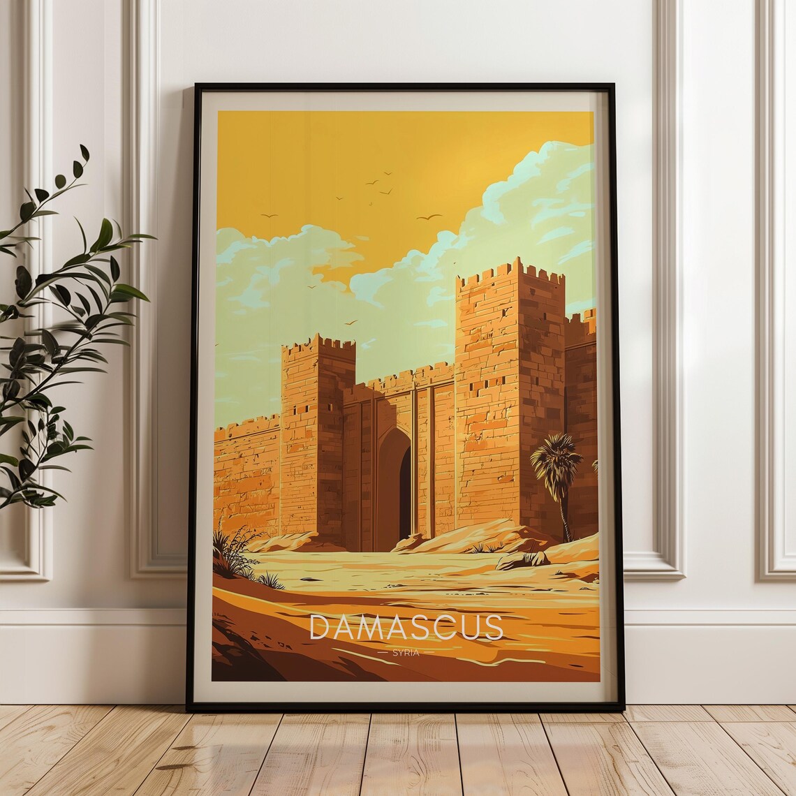 Damascus Syria Citadel Gate Golden Desert Sunset Travel Poster