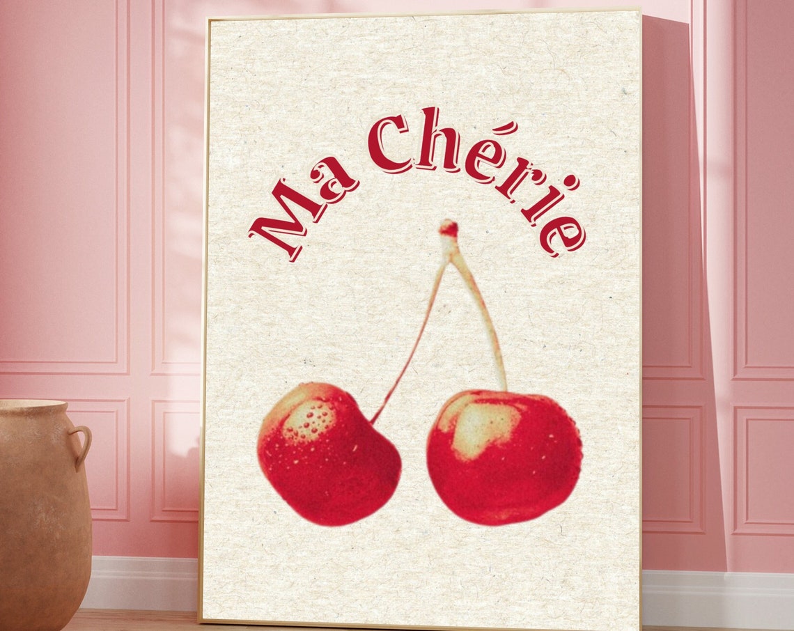 Retro Cherry Ma Chrie Print 70s Kitchen Wall Art Digital Download