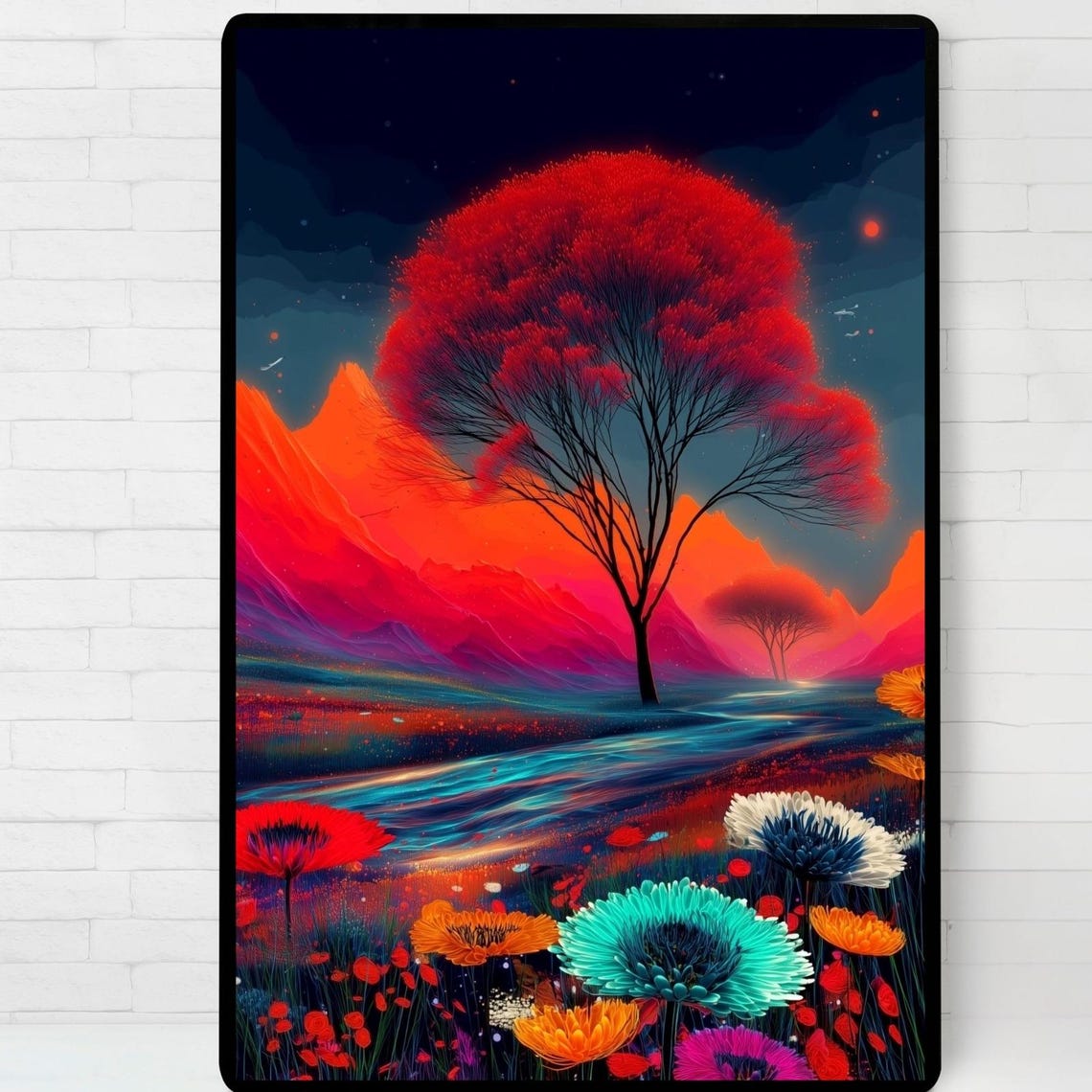 Crimson Valley Poster Illustration Print Wall Art Instant