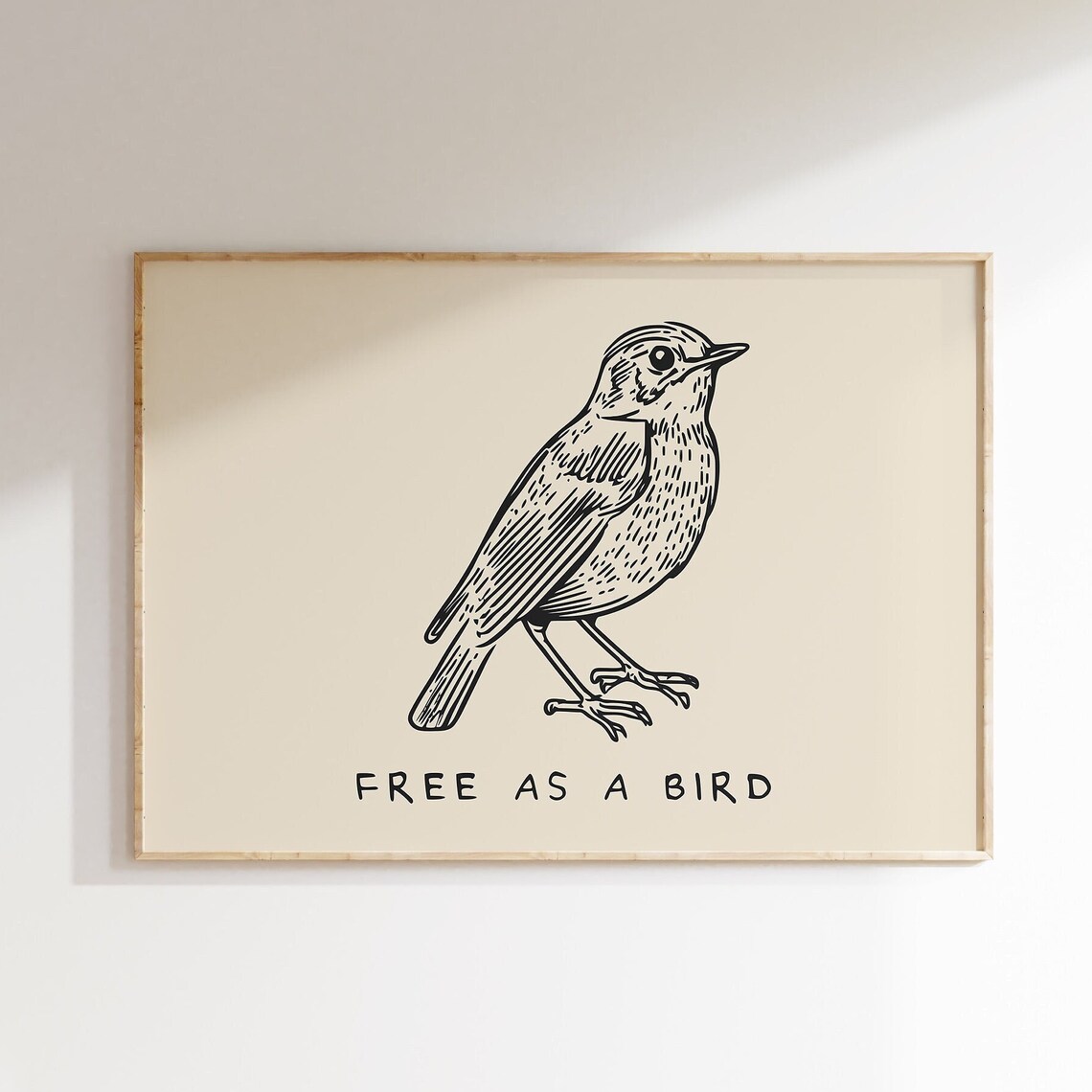Free As a Bird Detailed Songbird Line Drawing Positive Art Poster