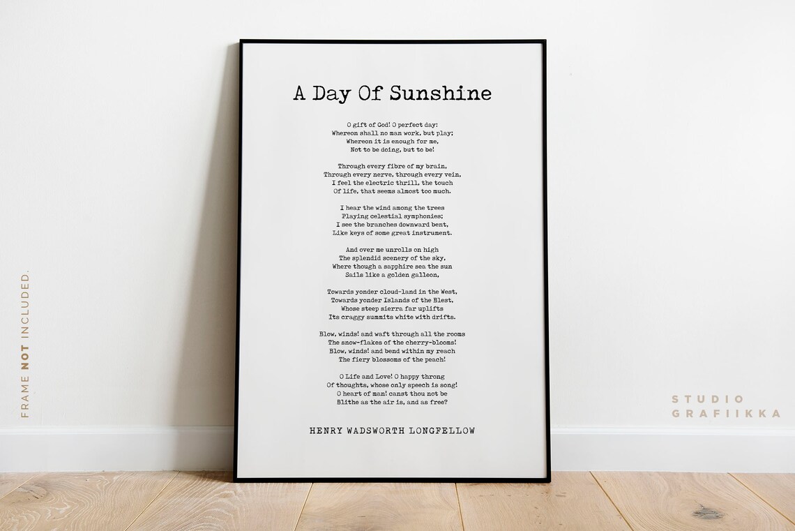 Longfellow A Day Of Sunshine Poem Centered Typography Art Print - Image 2