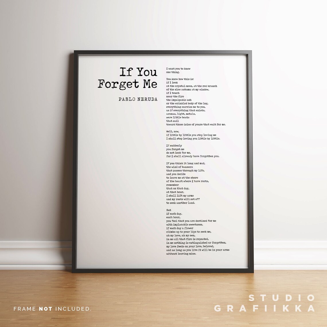 Pablo Neruda If You Forget Me Love Poem Romantic Typography Poster - Image 3
