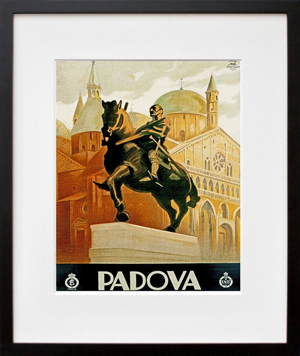 Padova Italy Vintage Travel Poster with Equestrian Statue and Basilica - Image 2
