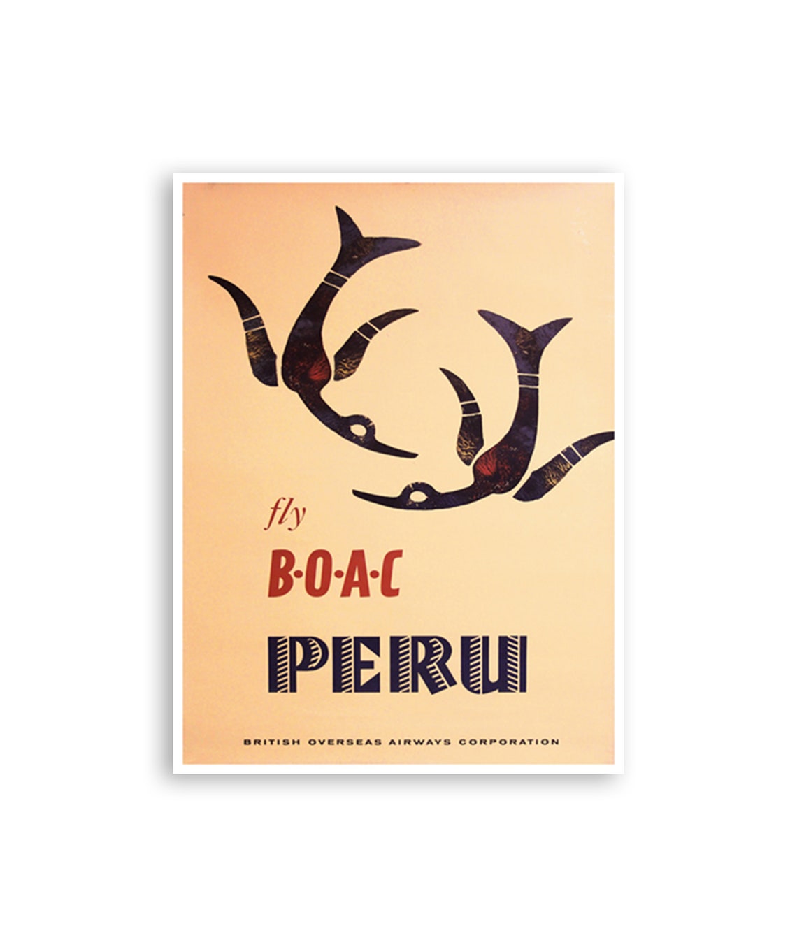 Peru Fly BOAC Vintage Airline Abstract Swallow Art Travel Poster