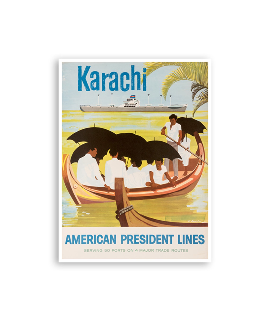 Karachi Pakistan Boat Harbor American President Lines Poster
