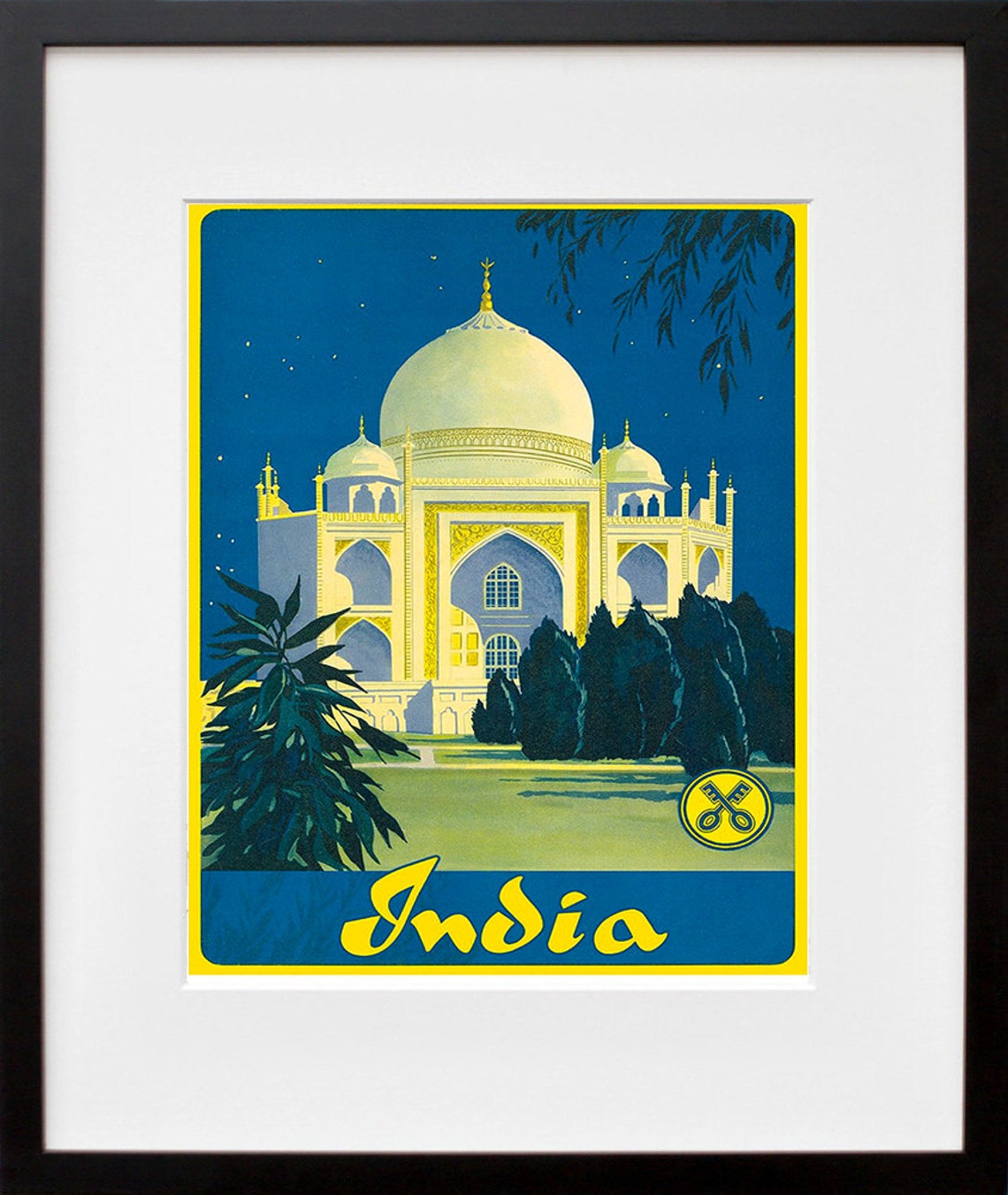 India Taj Mahal Moonlight Agra Night Vintage Travel Art Poster - Image 2