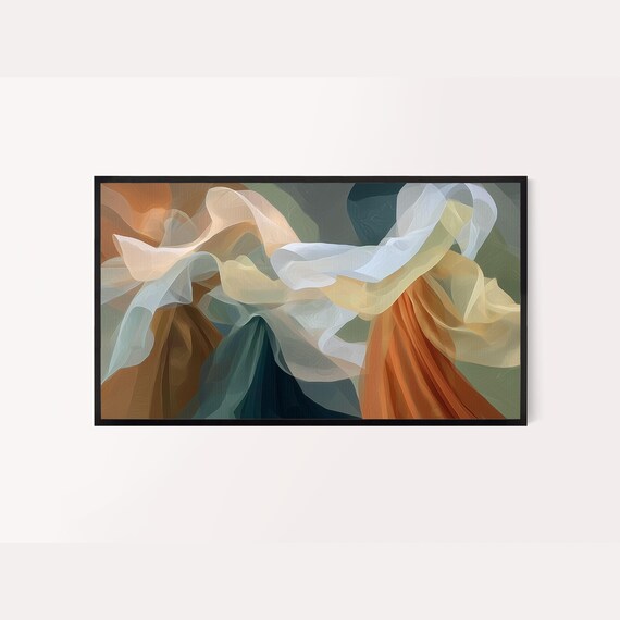 Korean Frame Tv Art Hanbokinspired Abstract Painting Earthy Neutral Tones Flowing Layers