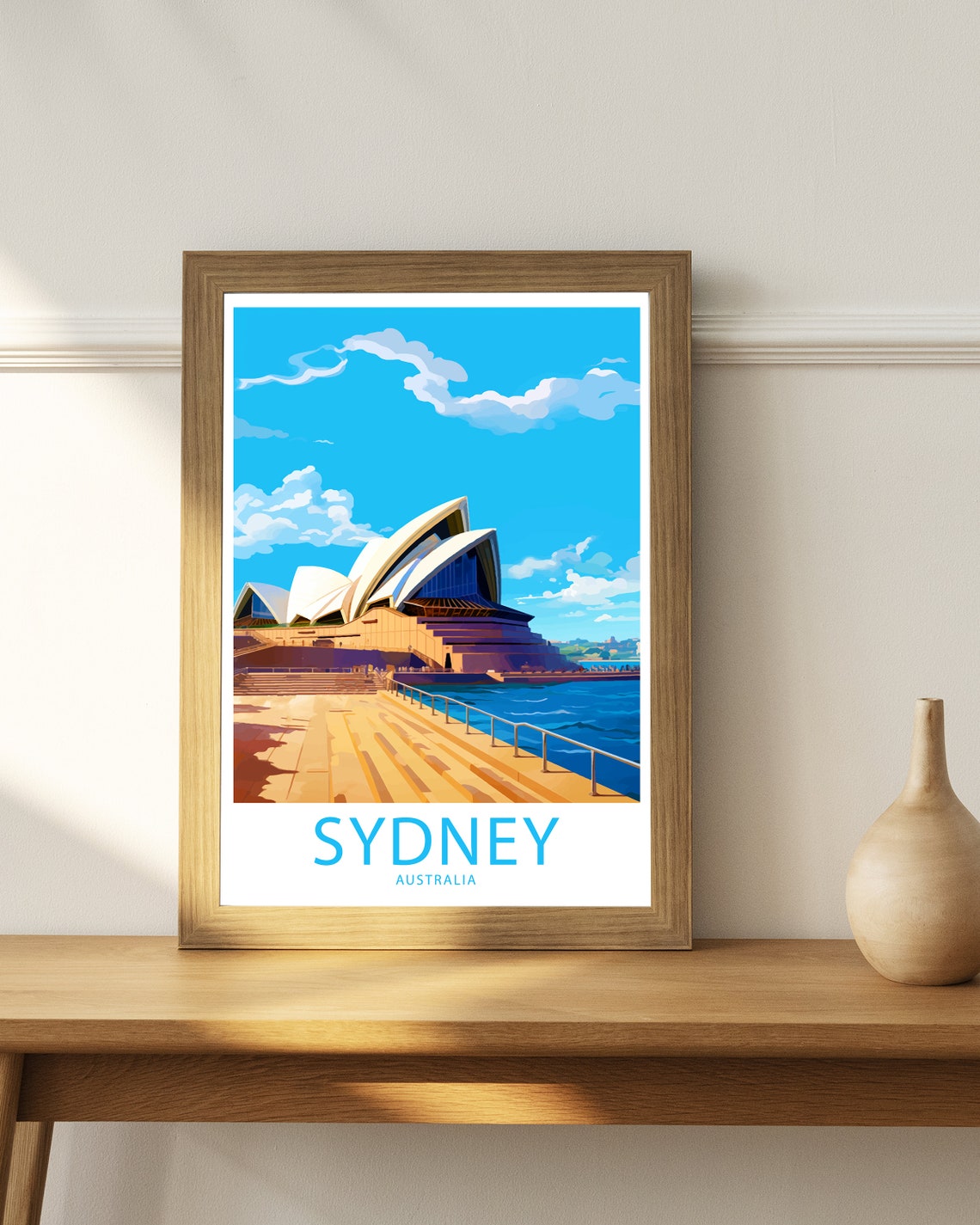 Sydney Australia Opera House Boardwalk Sunny Illustrated Travel Poster - Image 3