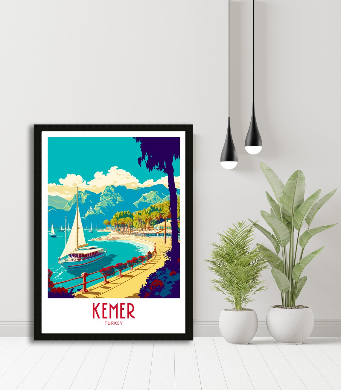 Kemer Turkey Sailing Boat Bay Blue Coast Vintage Travel Poster - Image 5