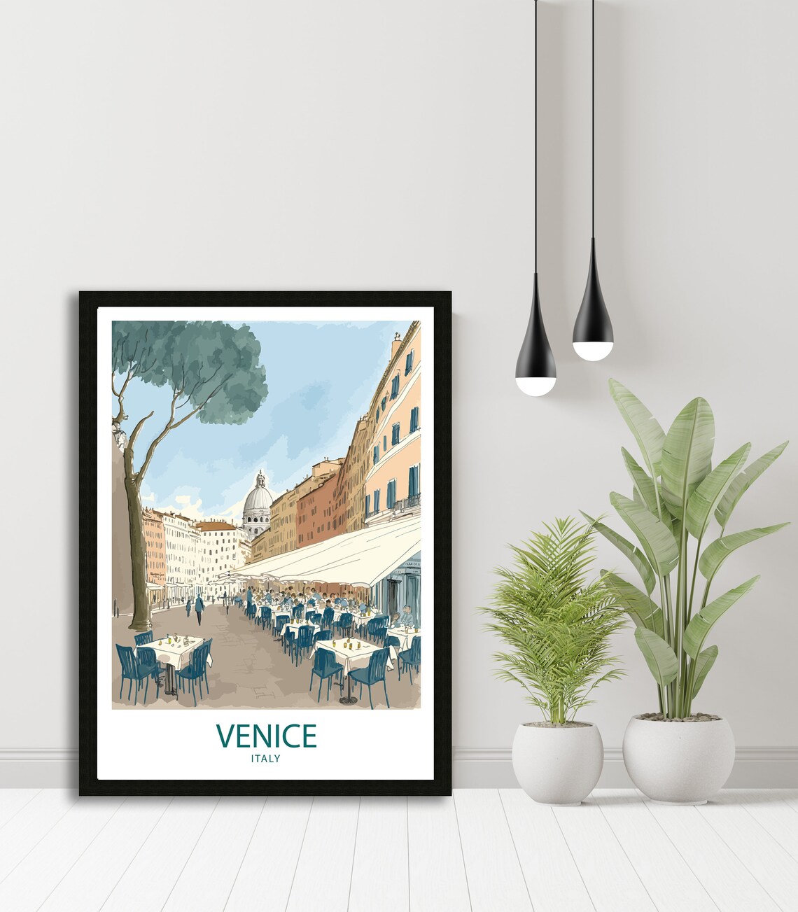 Venice Italy Outdoor Cafe Street Piazza Sketch Style Travel Poster - Image 4