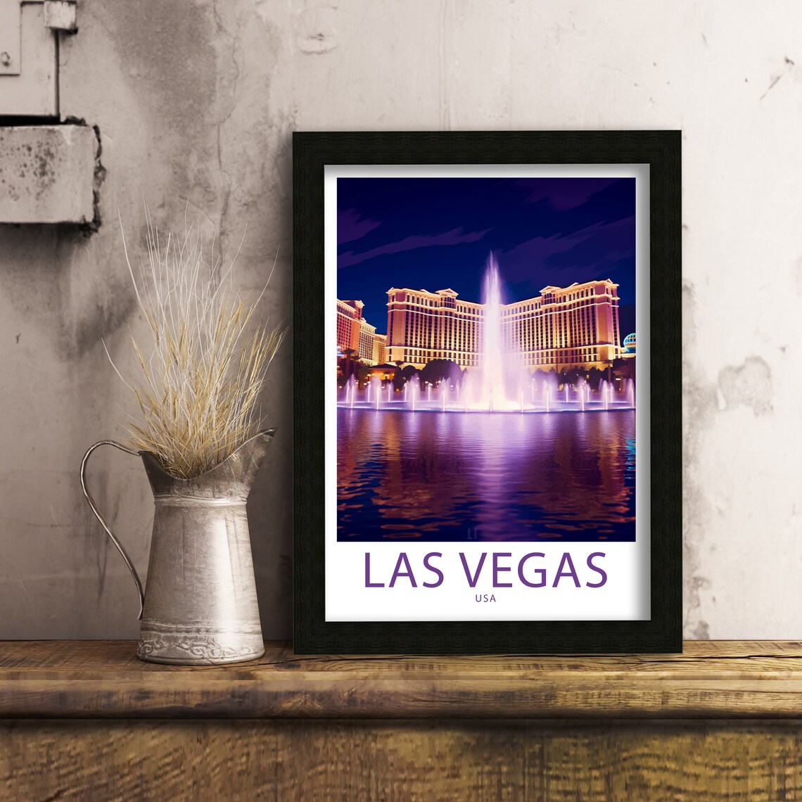Las Vegas USA Bellagio Fountain Show Purple Night Skyline Poster - Image 6