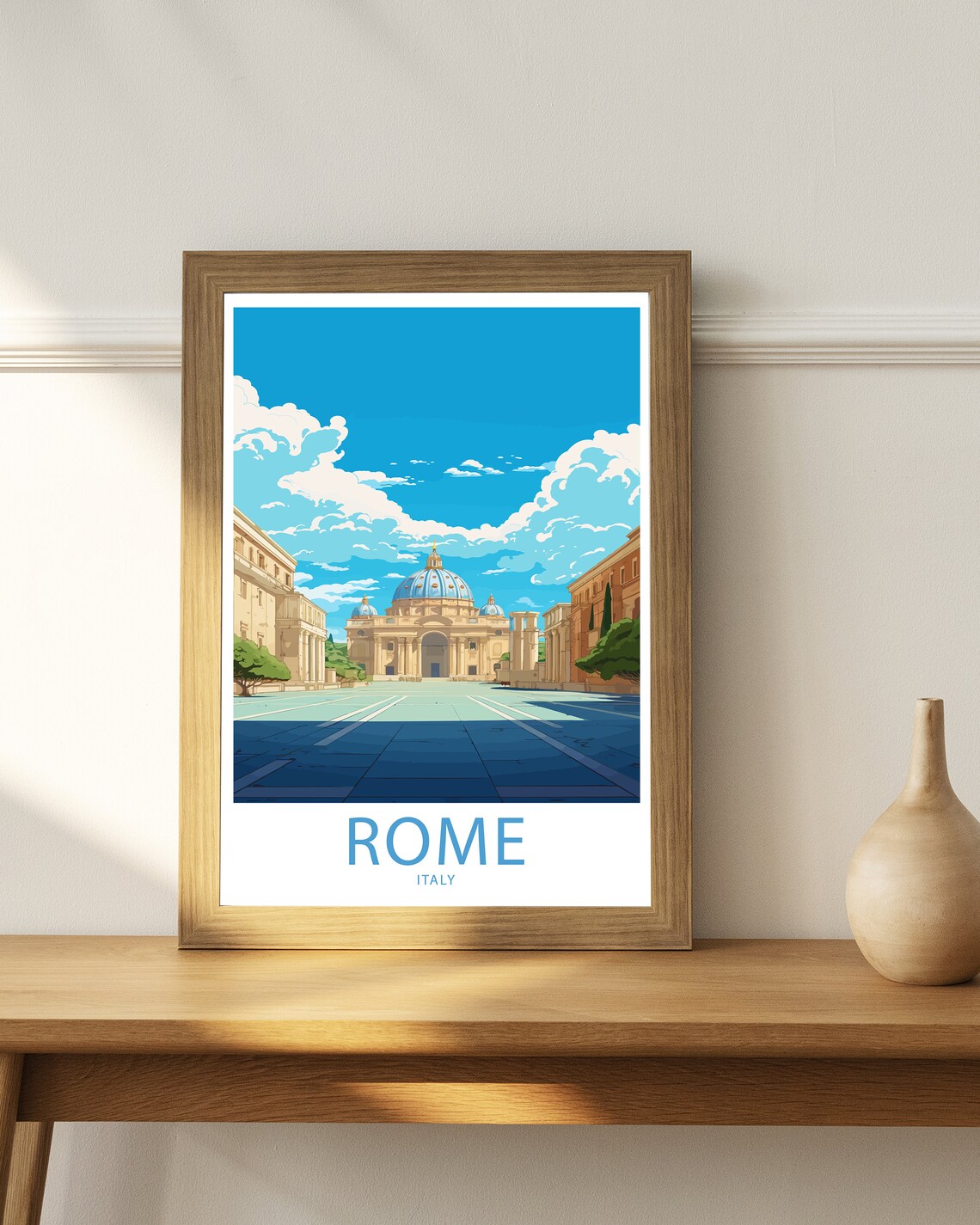 Rome Italy Saint Peters Basilica Square Bright Skyline Art Poster - Image 3