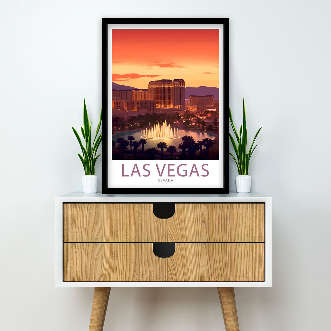 Las Vegas Nevada Bellagio Fountains Dusk Water Show Skyline Poster - Image 2