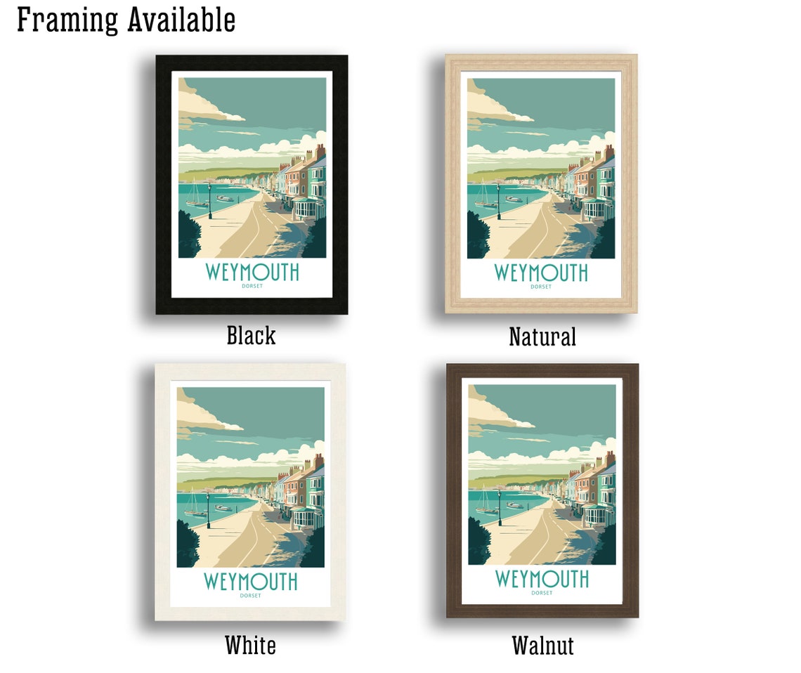 Weymouth Dorset Esplanade Harbour Boats Seaside Promenade Art Poster - Image 2