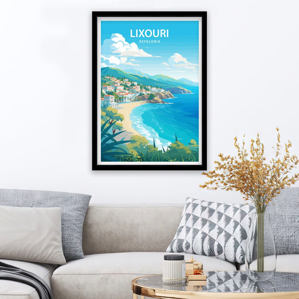 Lixouri Kefalonia Greek Island Beach and Harbor Town Scene Poster - Image 5