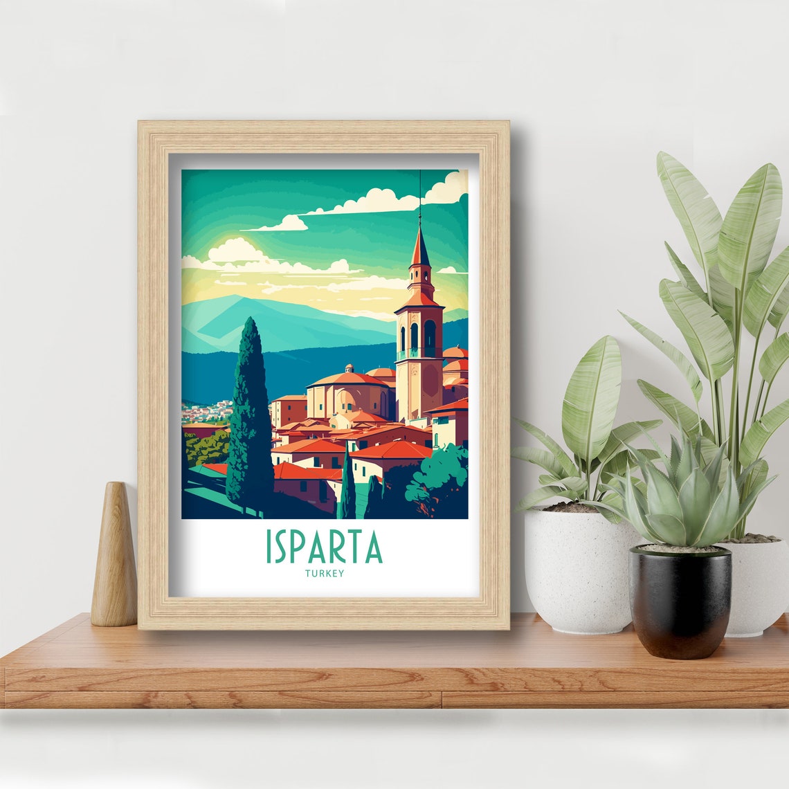 Isparta Turkey Old Town Bell Tower Mountain Retro Travel Poster - Image 6